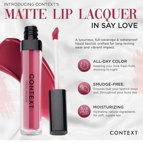 CONTEXT SKIN Matte Lip Lacquer: SAY LOVE (Vibrant Pink) NIB - Picture 2 of 7